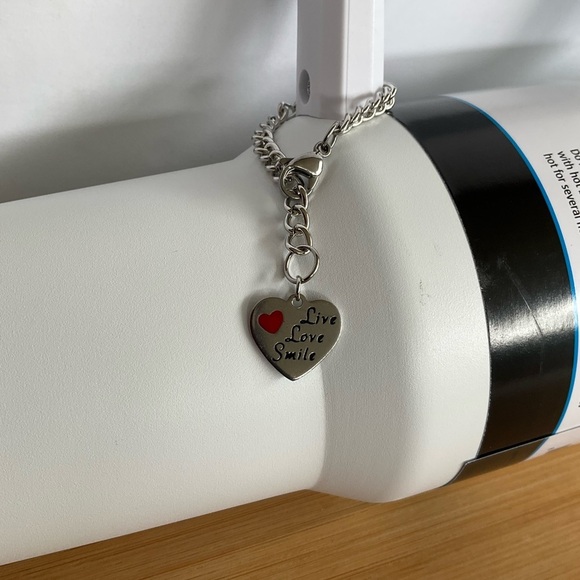 Hand Crafted Stanley Cup Charm Stainless Heart Live Love Smile Cup Handle Charm - Picture 4 of 5